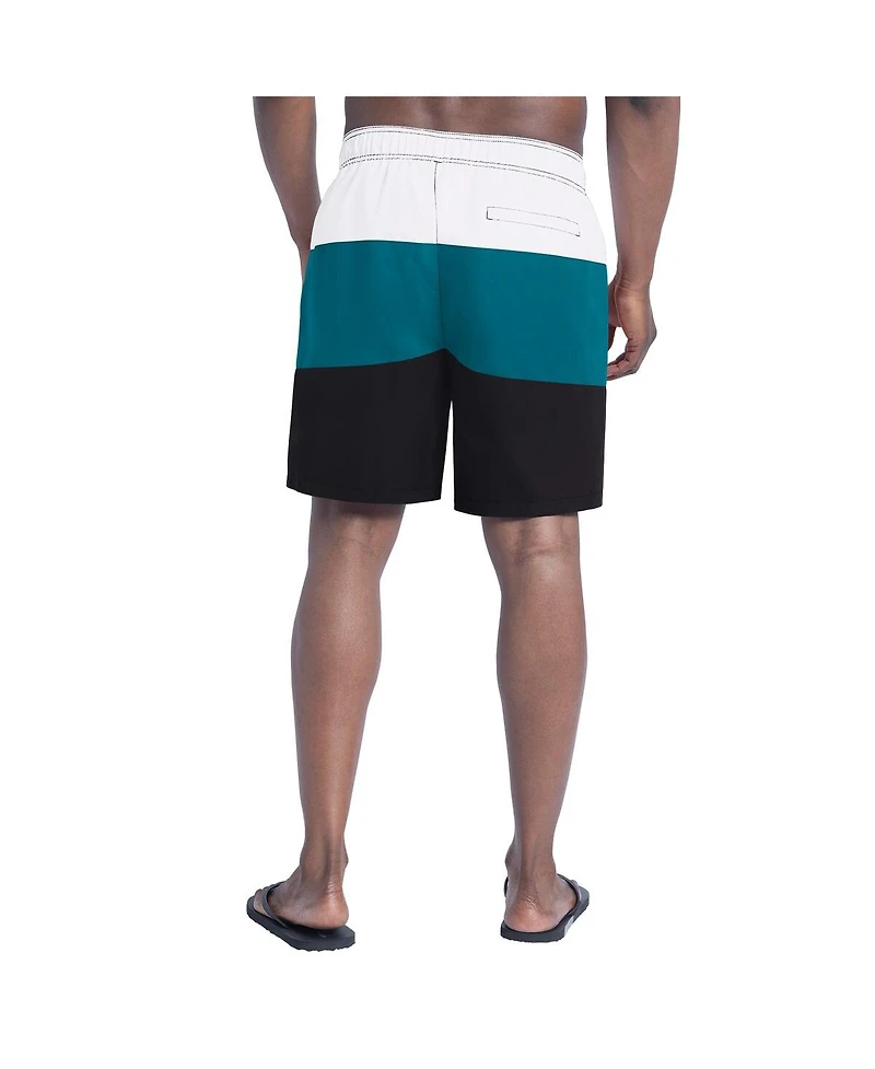 G-iii Sports by Carl Banks Men's Black/Teal Jacksonville Jaguars Sunrise Volley Swim Shorts