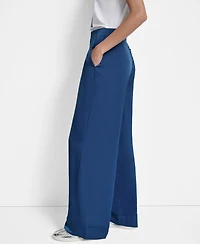 Dkny Women's Glazed High Rise Seamed-Cuff Wide-Leg Pants