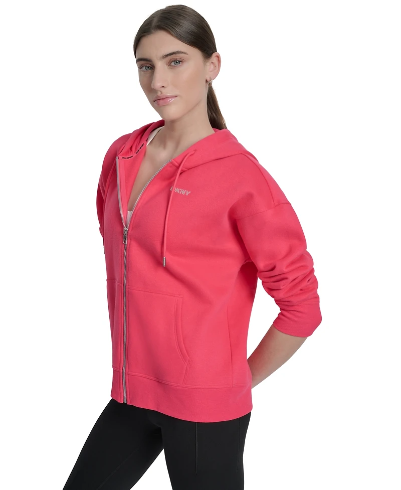 Dkny Sport Women's Studded Mini-Logo Full-Zip Fleece Hoodie