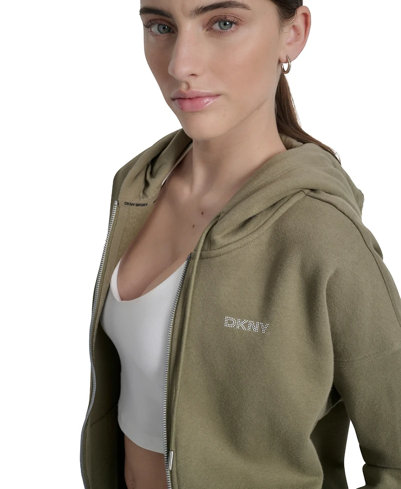 Dkny Sport Women's Studded Mini-Logo Full-Zip Fleece Hoodie
