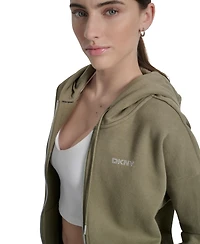 Dkny Sport Women's Studded Mini-Logo Full-Zip Fleece Hoodie