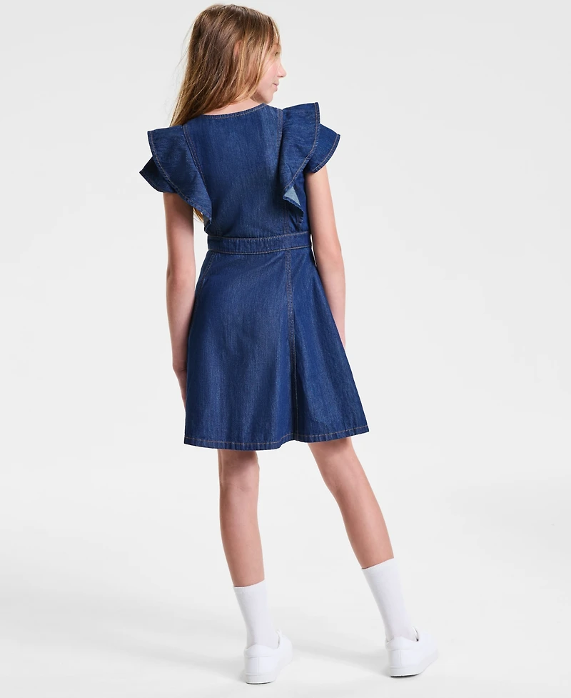 Calvin Klein Big Girls Flutter-Sleeve Denim Dress