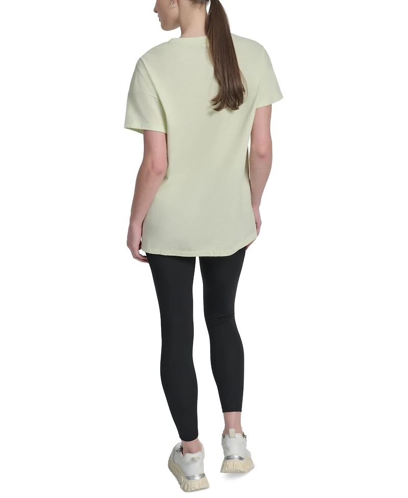 Dkny Sports Women's Rhinestone-Logo Drop-Shoulder T-Shirt