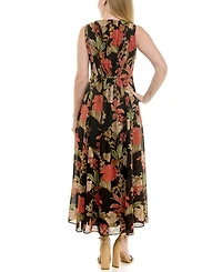 Taylor Women's Printed V-Neck Smocked-Waist Sleeveless Dress