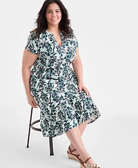 Style & Co. Plus Textured Printed V-Neck Midi Dress, Exclusively at Macy's