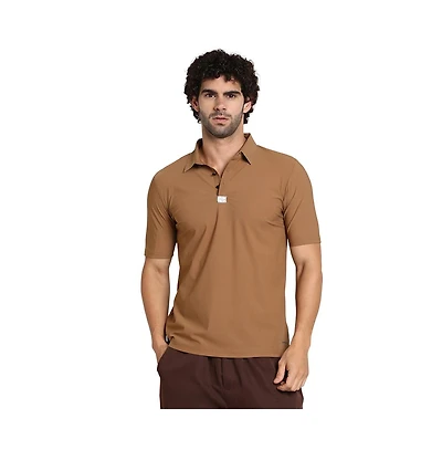 Campus Sutra Men's Tan Brown Seamless Waffle Polo T-Shirt