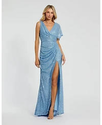 Mac Duggal Women's Sequined Asymmetrical Draped Trumpet Gown