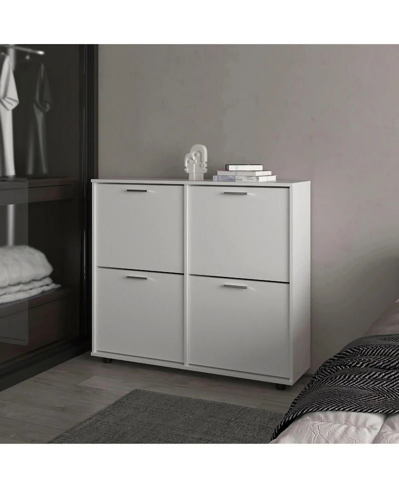 Nutrioso Tilt-Out Shoe Storage Cabinet with Multiple Compartments and Modern Desig, White
