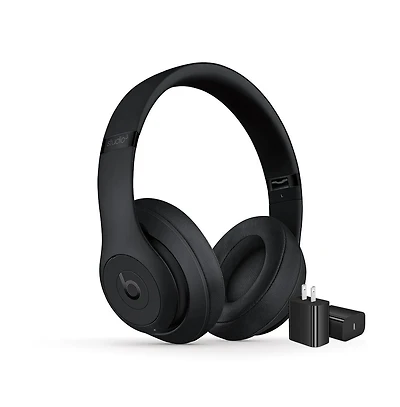 Beats Studio 3 Wireless Over-Ear Noise Cancelling Headphones with Usb C Wall Adapter Charger - Matte White MX3Y2LL/A