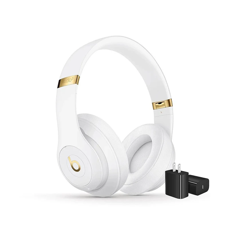 Beats Studio 3 Wireless Over-Ear Noise Cancelling Headphones with Usb C Wall Adapter Charger - Matte White - MX3Y2LL/A