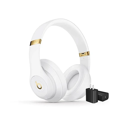 Beats Studio 3 Wireless Over-Ear Noise Cancelling Headphones with Usb C Wall Adapter Charger - Matte White - MX3Y2LL/A