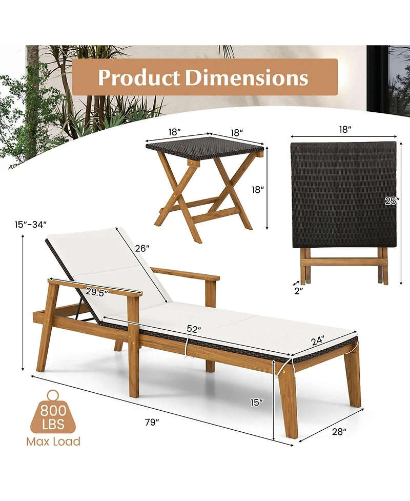 Gymax Set Of 4 Outdoor Chaise Lounge Chair Set w/ Armrests & 4-Level Backrest for Poolside