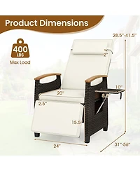 Gymax 2PCS Patio Rattan Lounge Chair Pe Wicker Recliner w/ Adjustable Backrest & Footrest