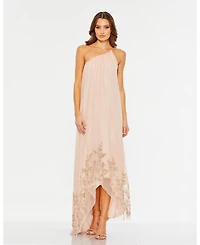 Mac Duggal Women's Flowy One Shoulder Asymmetrical Beaded Gown