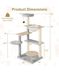 Modern Cat Tree Multi-level Cat Tower with Removable Padded Top Perch