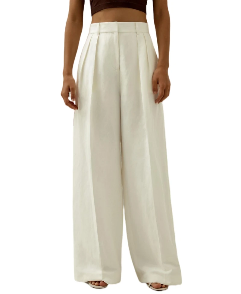 Lilysilk Women's Front-Pleated Silk-Linen Blend Trousers