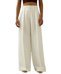 Lilysilk Women's Front-Pleated Silk-Linen Blend Trousers