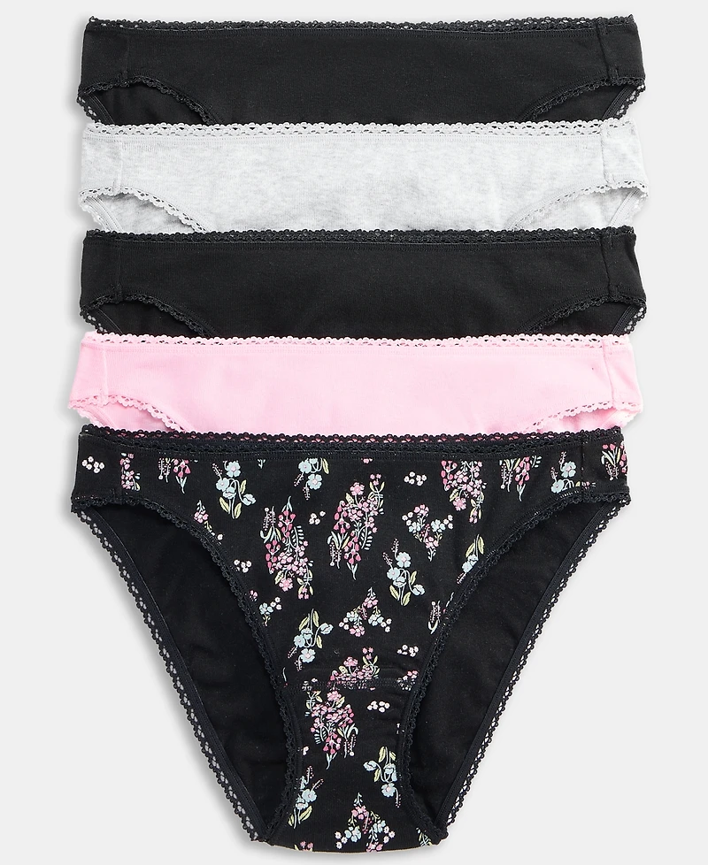 Charter Club Women's 5-Pc. Cotton Ribbed Bikini Underwear 10021574200, Macy's Exclusive