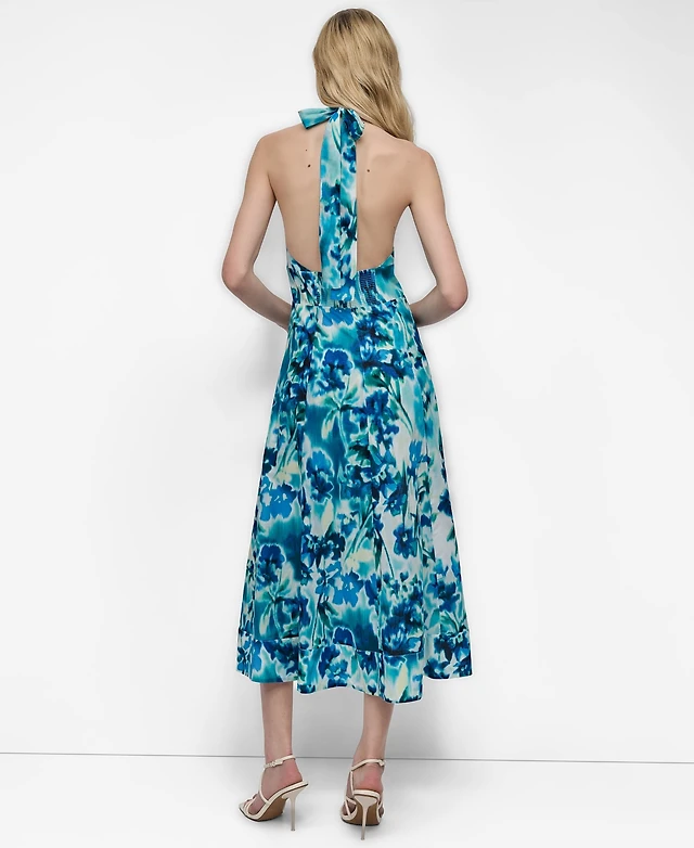 Dkny Women's Cotton Halter V-Neck Tie-Back Midi Dress | MainPlace Mall