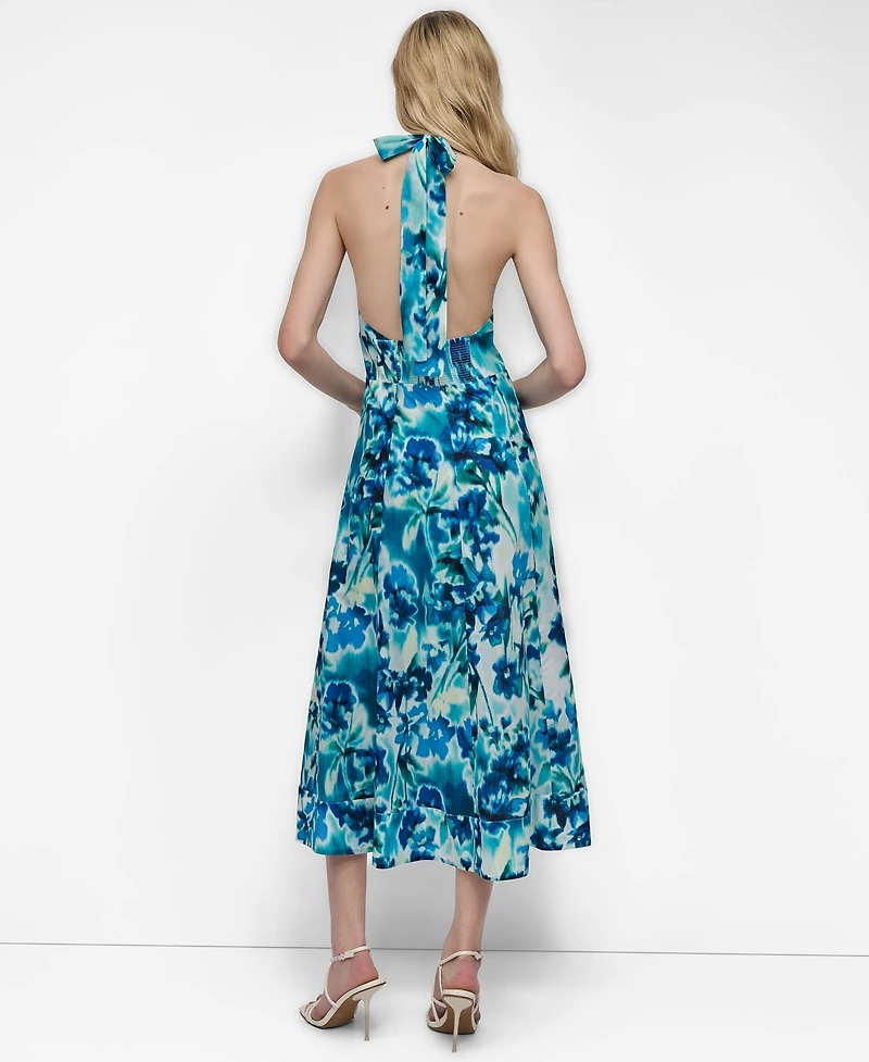 Dkny Women's Cotton Halter V-Neck Tie-Back Midi Dress
