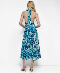 Dkny Women's Cotton Halter V-Neck Tie-Back Midi Dress