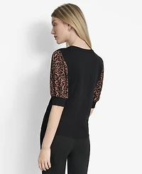Dkny Women's Mixed-Media Printed-Sleeve Top