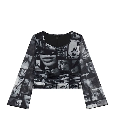 Guess Big Girls Printed Mesh Long Sleeve Top