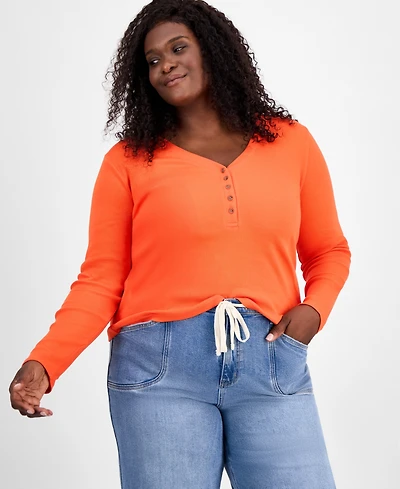On 34th Trendy Plus V-Neck Henley Shirt, Macy's Exclusive