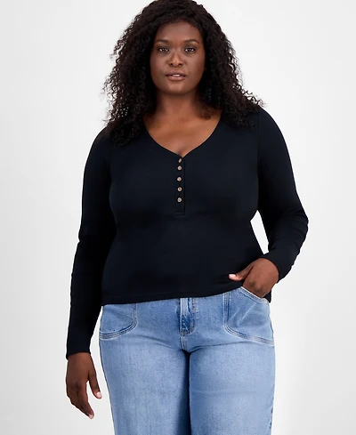 On 34th Trendy Plus Size V-Neck Henley Shirt, Macy's Exclusive