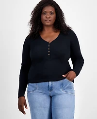 On 34th Trendy Plus Size V-Neck Henley Shirt, Macy's Exclusive