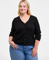On 34th Trendy Plus Striped V-Neck Button-Front Cardigan, Macy's Exclusive