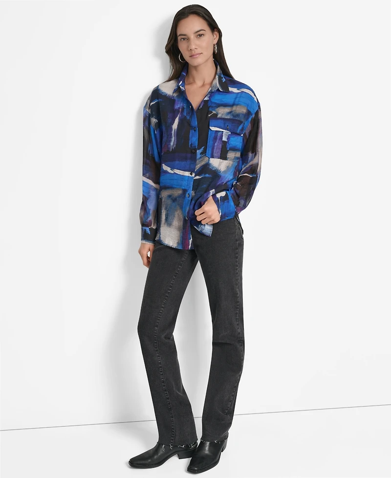 Dkny Women's Printed Voile Button-Front Shirt