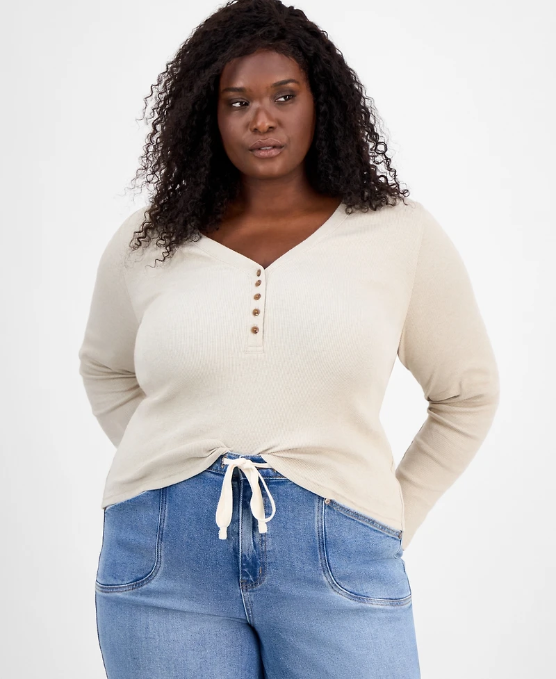 On 34th Trendy Plus V-Neck Henley Shirt, Macy's Exclusive