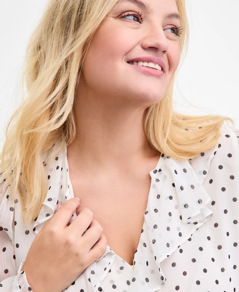 On 34th Women's Trendy Plus Dot-Print Ruffle Long-Sleeve Blouse, Macy's Exclusive