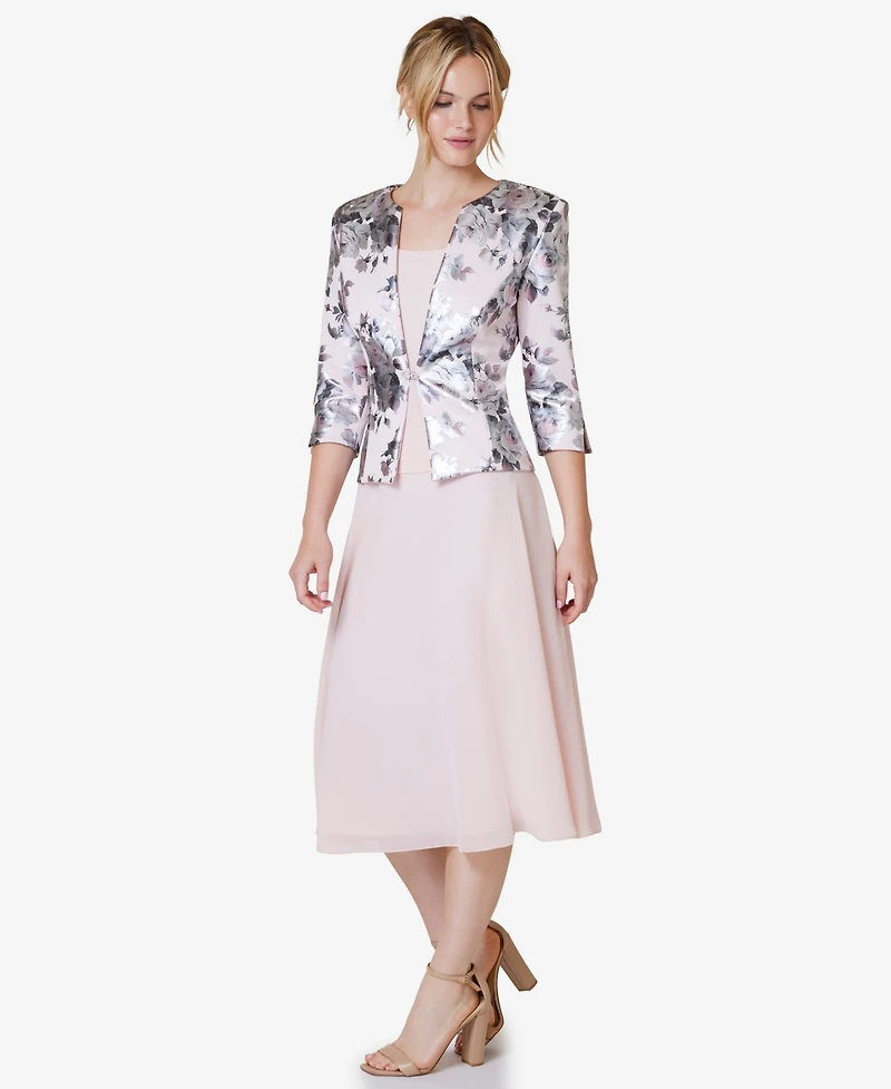 Jessica Howard Women's 2.Pc Floral-Print 3/4-Sleeve Jacket & Sleeveless Midi Dress