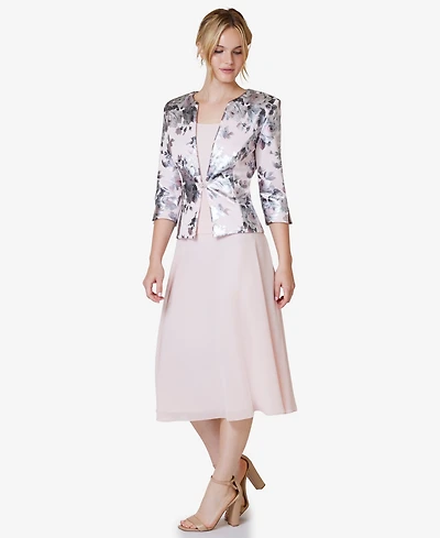 Jessica Howard Women's 2.Pc Floral-Print 3/4-Sleeve Jacket & Sleeveless Midi Dress