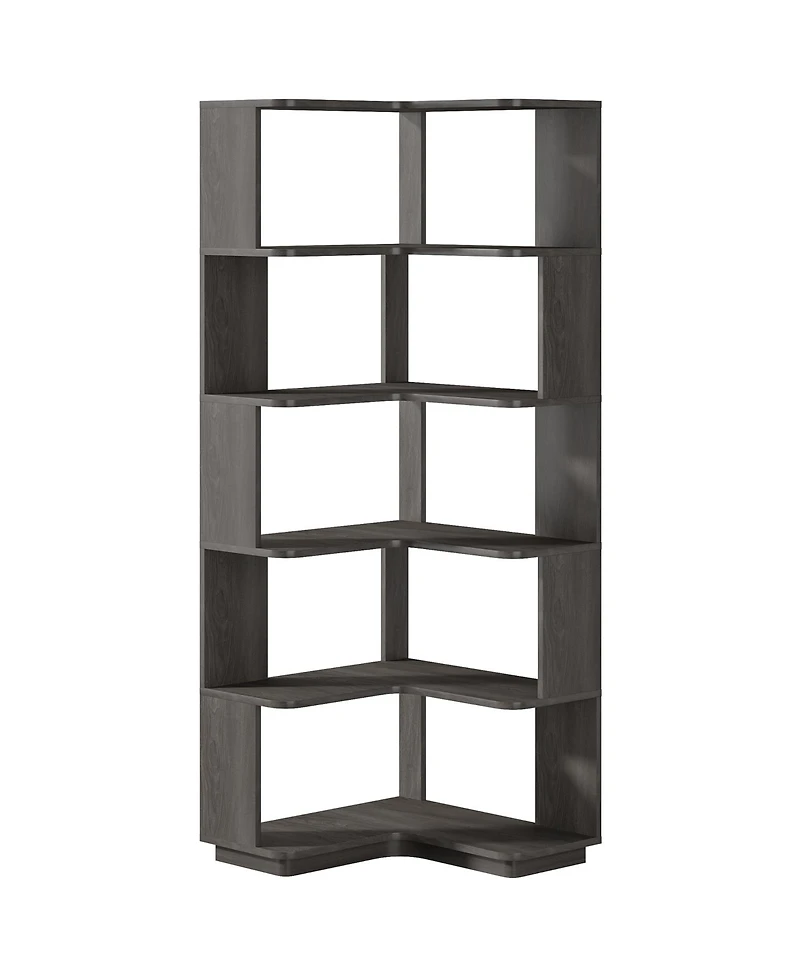 Tribesigns 6-Tier Corner Bookshelf, 64.9 Inch Tall Bookcase with Anti-Drop Panel, Industrial Freestanding Shelf Display Rack Storage Organizer
