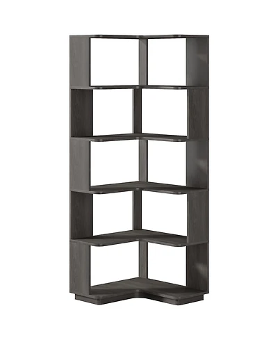 Tribesigns 6-Tier Corner Bookshelf, 64.9 Inch Tall Bookcase with Anti-Drop Panel, Industrial Freestanding Shelf Display Rack Storage Organizer