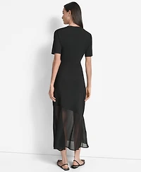 Dkny Women's Mixed-Media Mesh-Skirt Maxi Dress