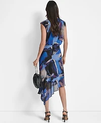 Dkny Women's Printed Blouson Asymmetric-Hem Dress