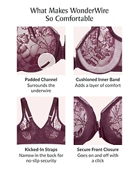 Glamorise Full Figure Plus Lacey T-Back Front-Closure Wonderwire Bra Underwire 9246
