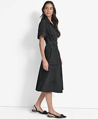 Dkny Women's Zip-Front Belted Commuter Dress