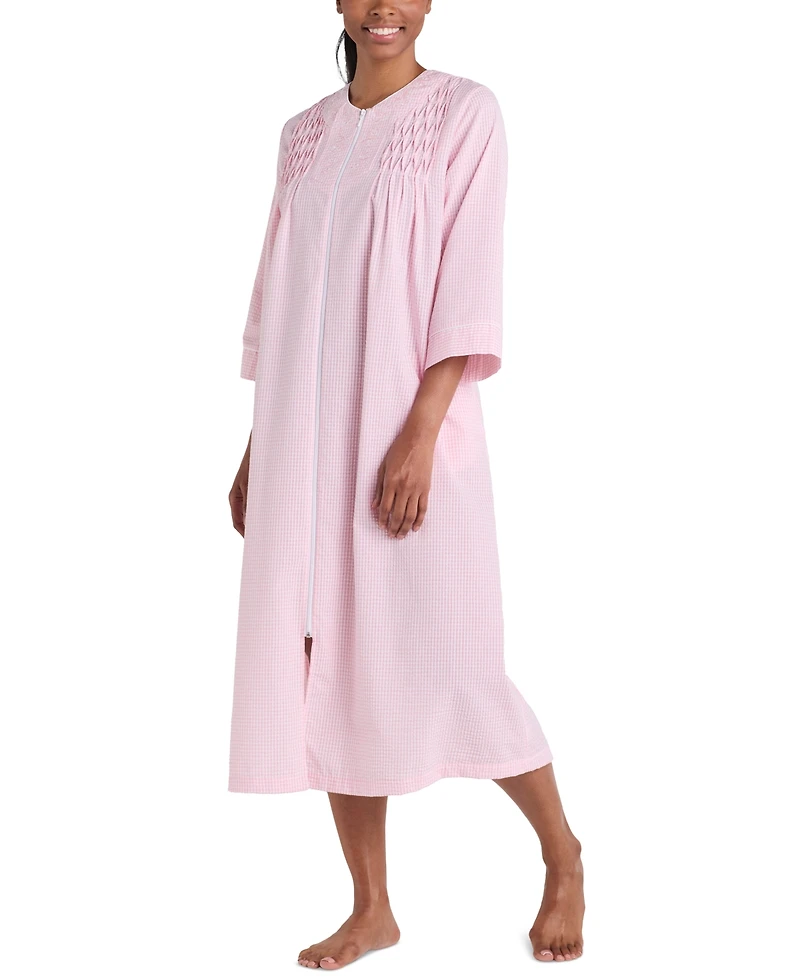 Miss Elaine Women's 3/4-Sleeve Zip-Front Seersucker Robe