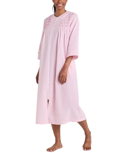 Miss Elaine Women's 3/4-Sleeve Zip-Front Seersucker Robe