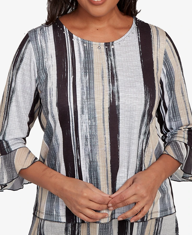 Alfred Dunner Women's Santa Barbara Etched Stripe Bell Sleeve Top