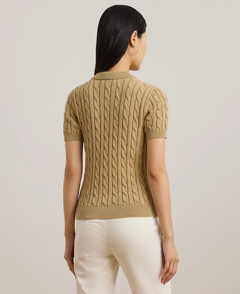 Lauren Ralph Petite Cable-Knit Polo Sweater