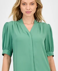 T Tahari Women's Split-Neck Covered-Placket Woven Top