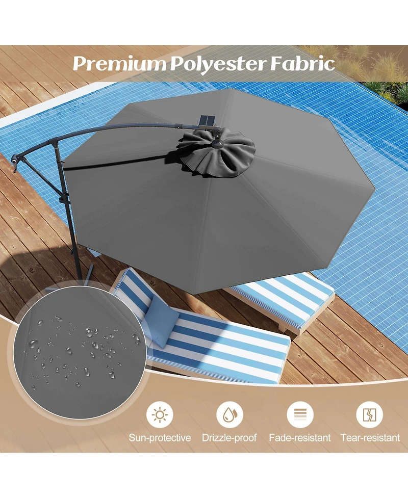 10 Feet 360° Rotation Solar Powered Led Patio Offset Umbrella without Weight Base