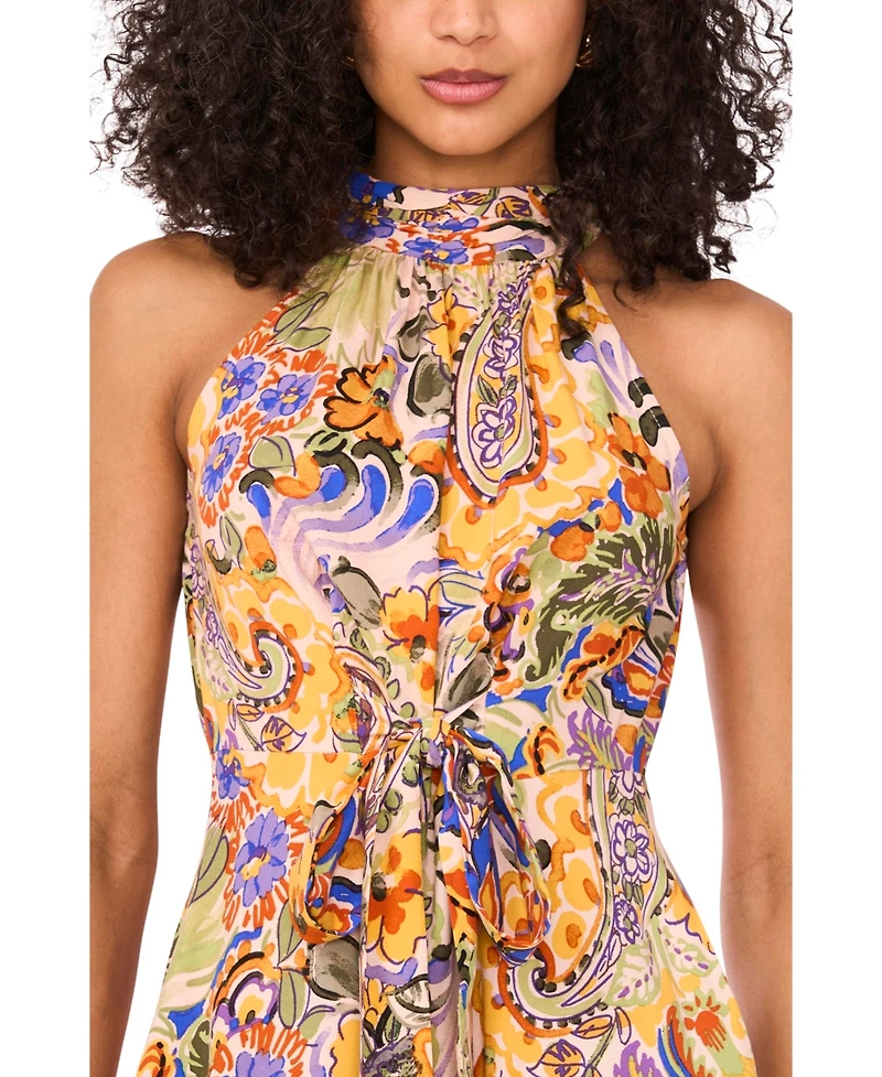 Msk Petite Printed Halter Wide-Leg Jumpsuit