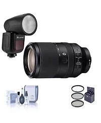 Sony Fe 70-300mm f/4.5-5.6 G Oss Lens for Sony E, Bundle with Flashpoint Zoom Li-on X R2 Ttl On-Camera Round Flash Speedlight, 72mm Filter Kit, Cleani